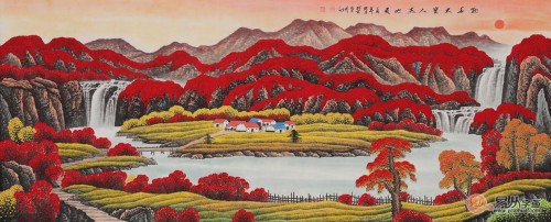 为老人祝寿送什么？一幅“中国红”山水画，大气！