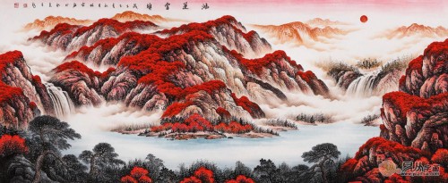 「旺财装饰画」几幅旺财装饰画推荐：李林宏聚宝盆山水画，品位装饰之选