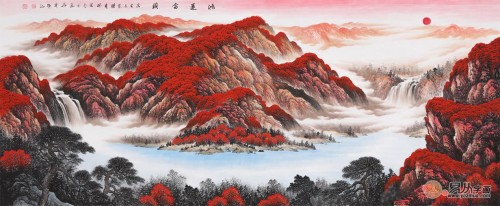 「旺财装饰画」几幅旺财装饰画推荐：李林宏聚宝盆山水画，品位装饰之选