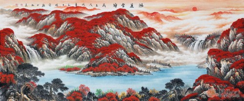 「旺财装饰画」几幅旺财装饰画推荐：李林宏聚宝盆山水画，品位装饰之选