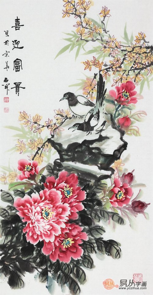 进户门玄关挂什么画合适，名家名作的花鸟国画一眼就爱上了