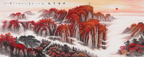 为老人祝寿送什么？一幅“中国红”山水画，大气！