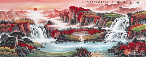 「旺财装饰画」几幅旺财装饰画推荐：李林宏聚宝盆山水画，品位装饰之选