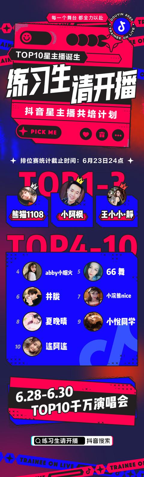 《练习生请开播》TOP10已就位，抖音星主播未来可期！