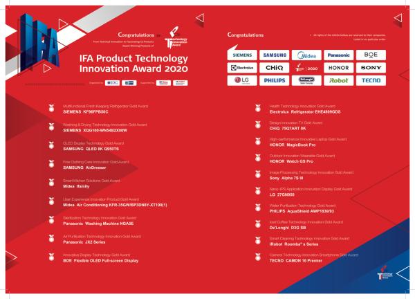 |2020 IFA产品技术创新大奖榜单发布