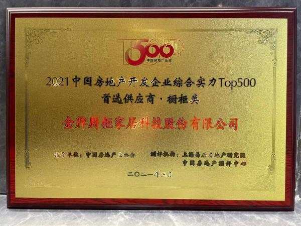 金牌厨柜连续9年蝉联“中国房地产开发企业500强首选品牌”！