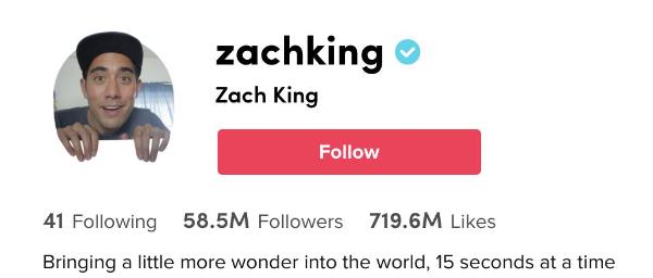 Zach King成为TikTok粉丝最多的男性创作者，打破吉尼斯世界纪录