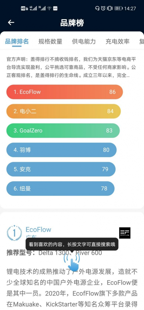 获盖得排行户外电源推荐榜第一，EcoFlow正浩用产品实力说话