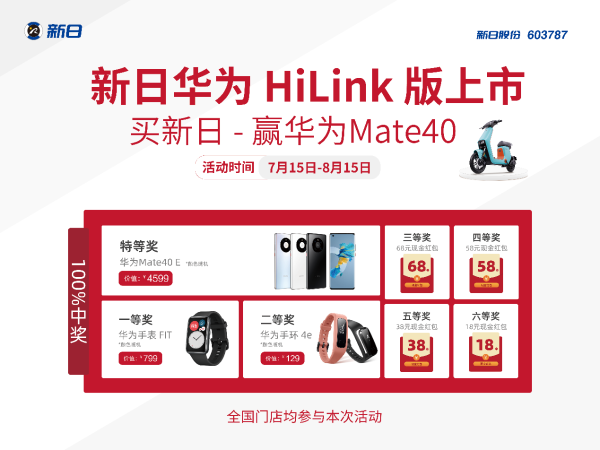 新日华为HiLink版上市福利：买新日赢华为Mate40！