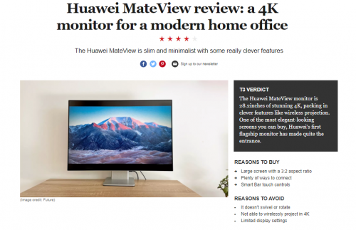  华为MateView显示器获海外大V、权威媒体高度认可，苹果的好Mate