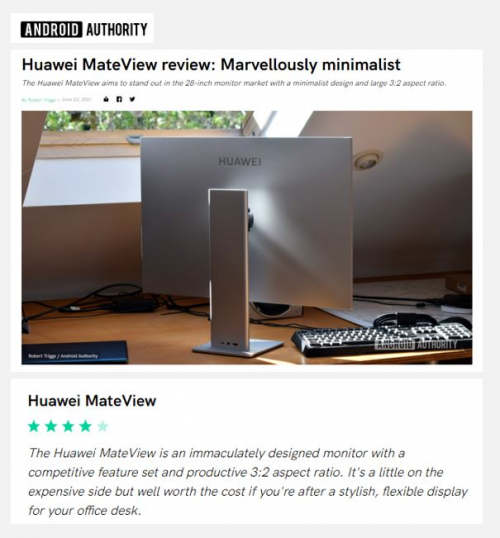  华为MateView显示器获海外大V、权威媒体高度认可，苹果的好Mate