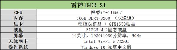 i7搭GTX1650独显 雷神IGER S1轻薄本评测
