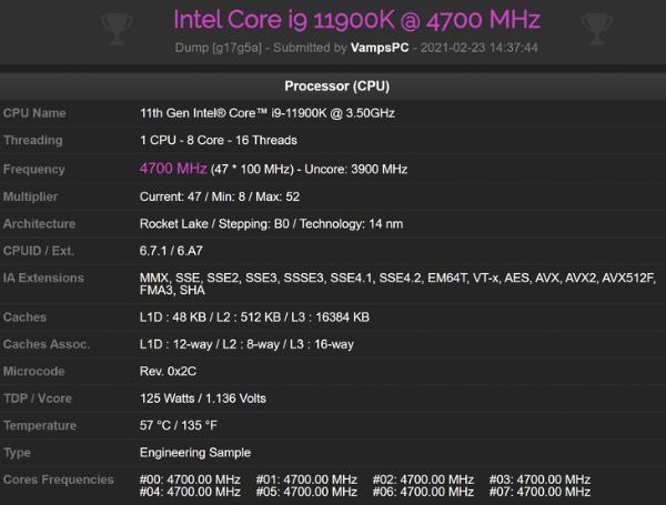 11900K的CPU-Z跑分再曝光：单核716分很强