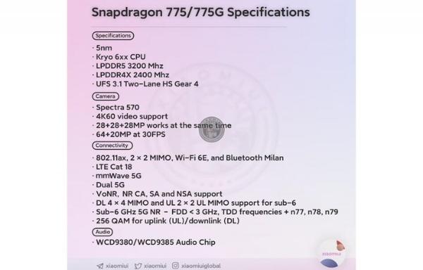 高通骁龙775曝光，支持毫米波5G