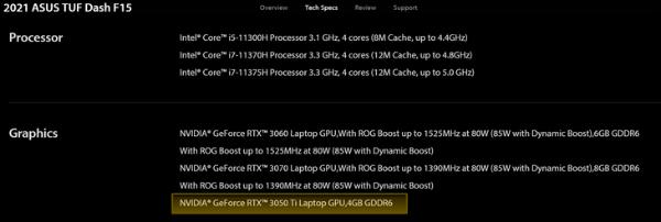 RTX3050Ti笔记本显卡曝光：搭配4GB显存