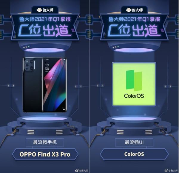 OPPO Find X3 Pro夺得Q1手机流畅榜冠军