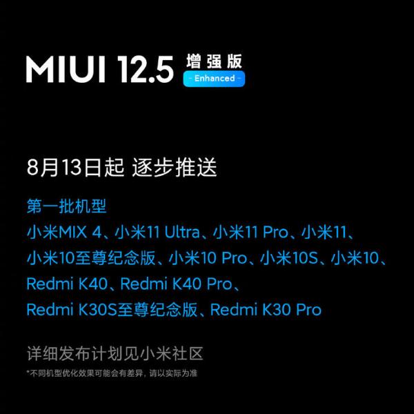 MIUI12.5增强版发布 第一批8月13日起逐步推送