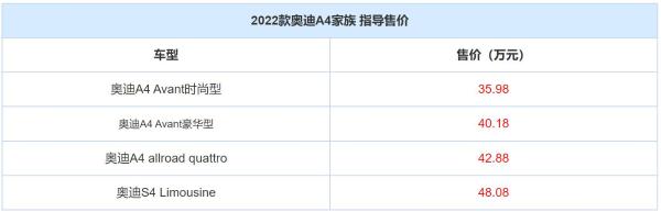 升级车机系统，2022款奥迪A4家族正式上市