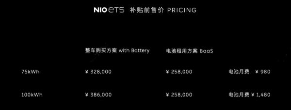 最低25.8万！蔚来公布ET5售价