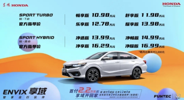 新款东风本田享域上市 售价10.98-16.99万元