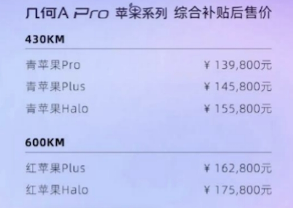 新款几何A Pro正式上市 售价13.98-17.58万元