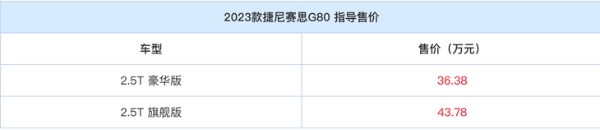 2023款捷尼赛思G80正式上市 售价36.38-43.78万元