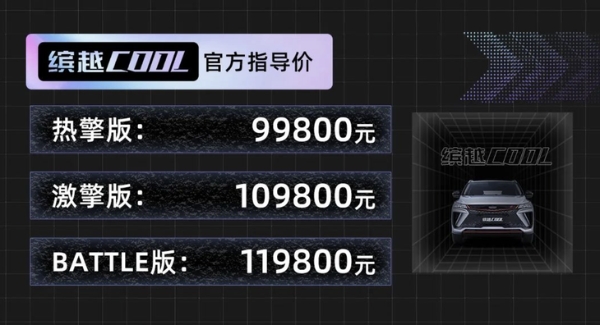 内外设计均有升级 吉利缤越COOL售9.98万元-11.98万元