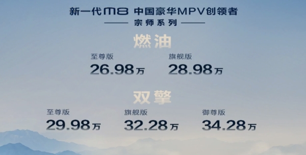 传祺M8宗师系列售26.98万-34.28万元 增混动版/进军高端市场