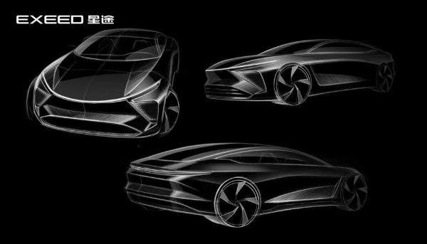 星途品牌首款高端纯电轿车设计草图发布，将于四月亮相