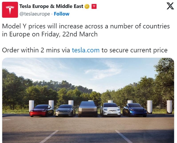 特斯拉Model Y在欧美涨价！