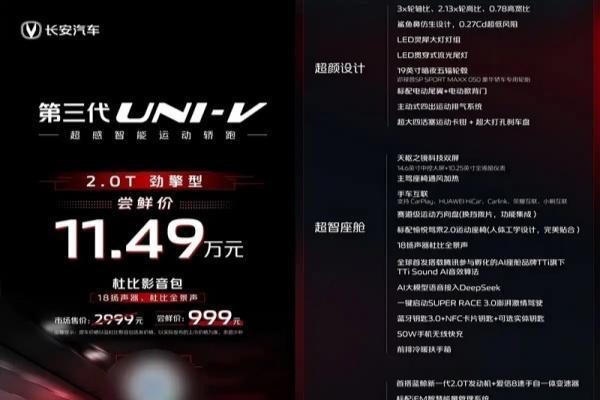 新款长安UNI-V将8月7日上市 尝鲜价11.49万
