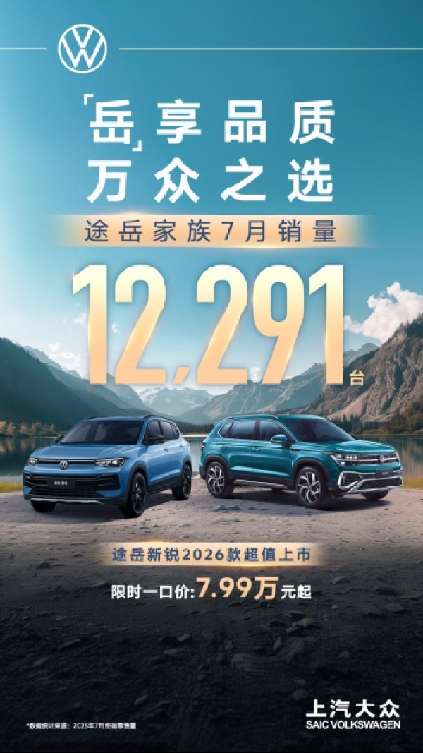 再传捷报！途岳家族7月销售12,291辆