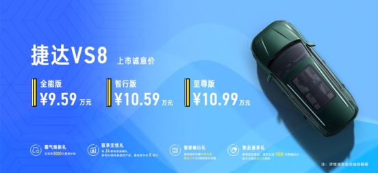 指导价9.59万-10.99万 捷达VS8上市