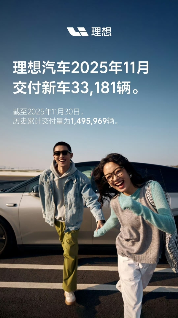 理想汽车11月交付新车33181辆