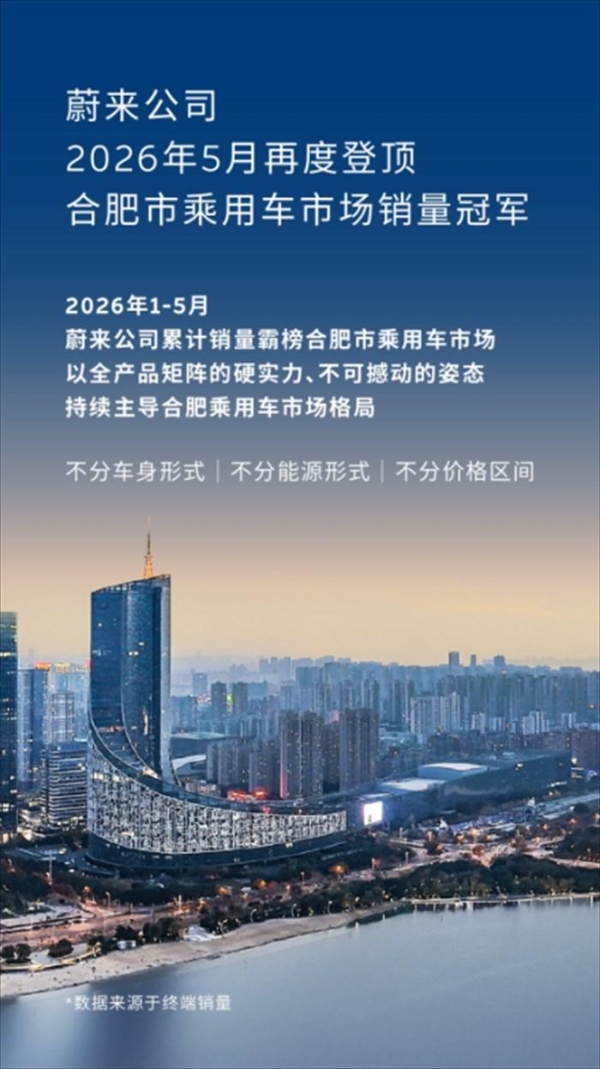 蔚来公司销量再度强势登顶合肥市乘用车市场