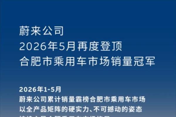蔚来公司销量再度强势登顶合肥市乘用车市场