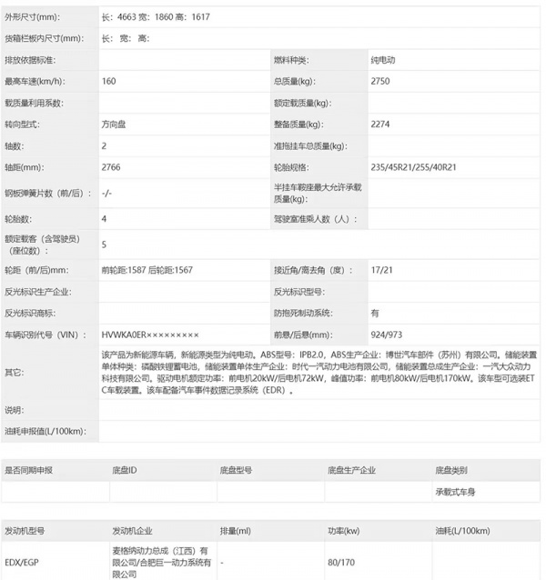 与众06激光雷达版申报图曝光 搭载双电机