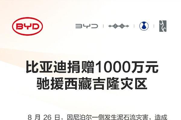 比亚迪捐赠1000万元驰援西藏吉隆灾区