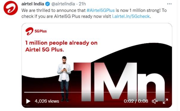 不到30天时间 印度巴帝电信宣布100万5G用户达成！
