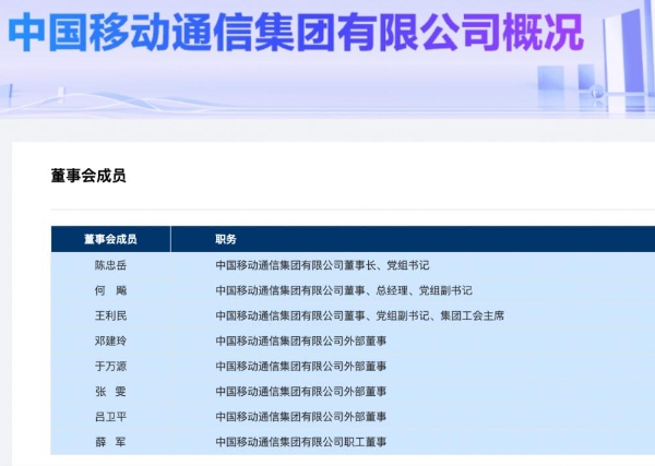 吕卫平出任中国移动外部董事，车尚轮不再担任该职务