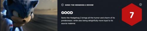 《刺猬索尼克2》评分解禁：IGN 7分！烂番茄63%
