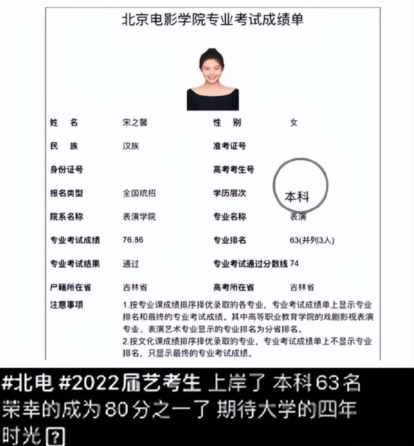 宋晓峰女儿宋之馨被北电录取 晒与爸爸合影身材清瘦气质佳