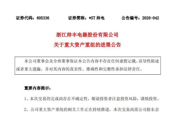 商若云夫妇面临保壳压力：*ST帅电拟4.1亿跨界收购