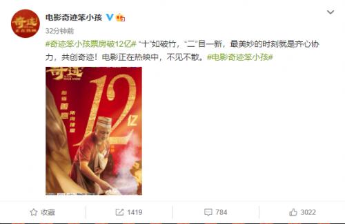 “十”如破竹，“二”目一新！电影《奇迹笨小孩》总票房破12亿