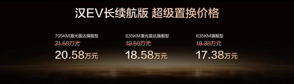 比亚迪汉EV长续航版上市，百公里电耗低至10.6kW·h，补贴后17.38万起售