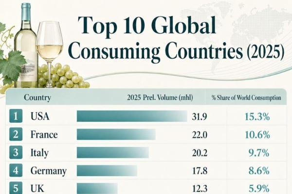 2025年中国葡萄酒消费量跌出全球前十