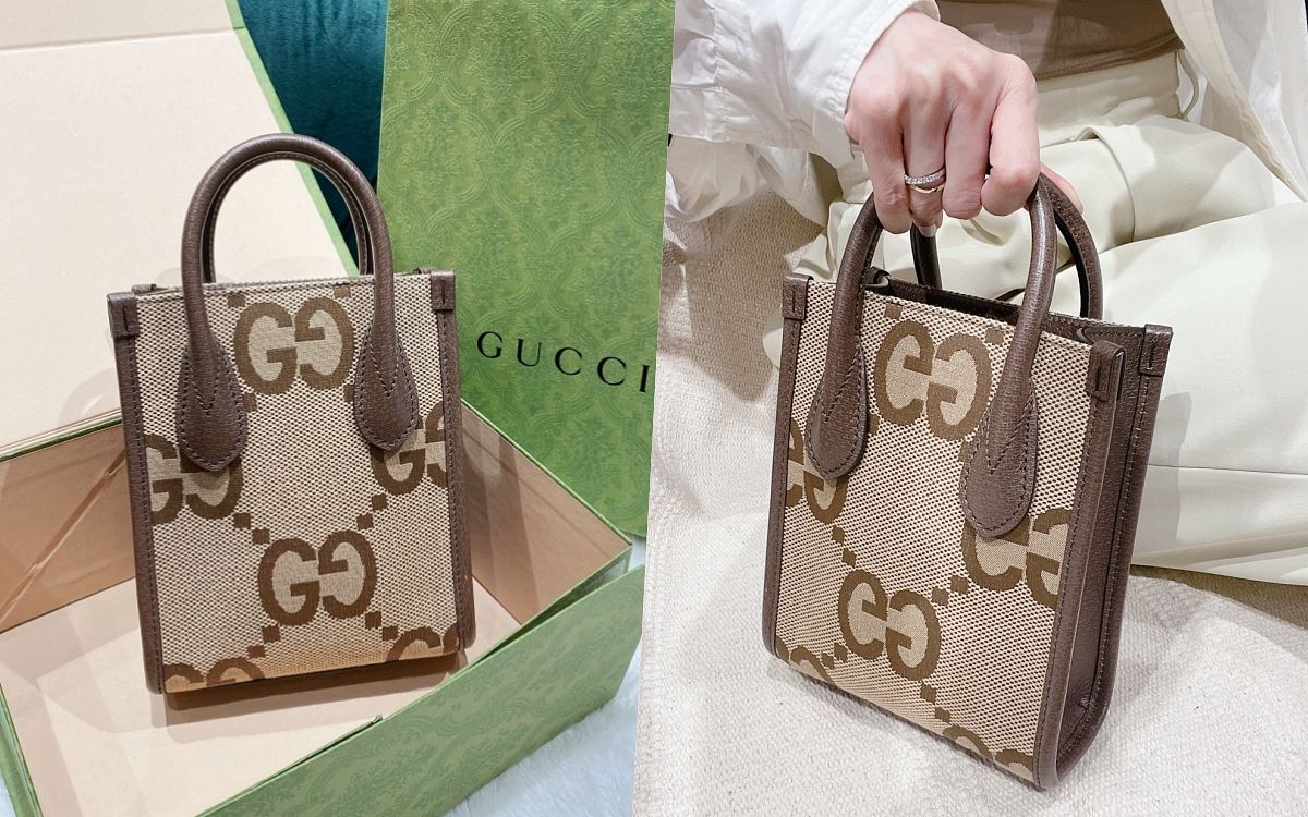 简直太可爱！Gucci放大版「GG Logo老花小托特」手提、搭宽背带都好看，荣登年度必收迷你精品包