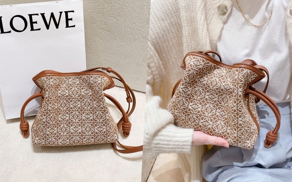 LOEWE入门选这颗！经典「缇花小水饺包」抽绳束口太可爱♥附肩背带、可放钱包手机容量超完美！