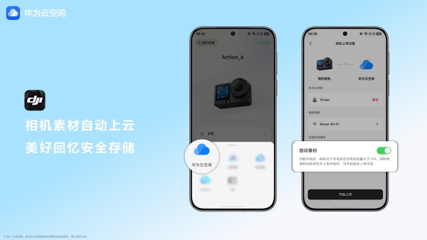 华为云空间支持大疆相机影像自动同步，跨设备随取随用 