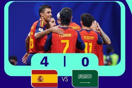 世界杯-西班牙4-0大胜沙特-西班牙传控统治全场